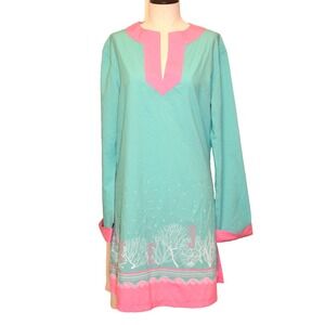 Nwts West Marine Pink Green Island Dress Seahorse Resortwear Wicking Stretch UPF